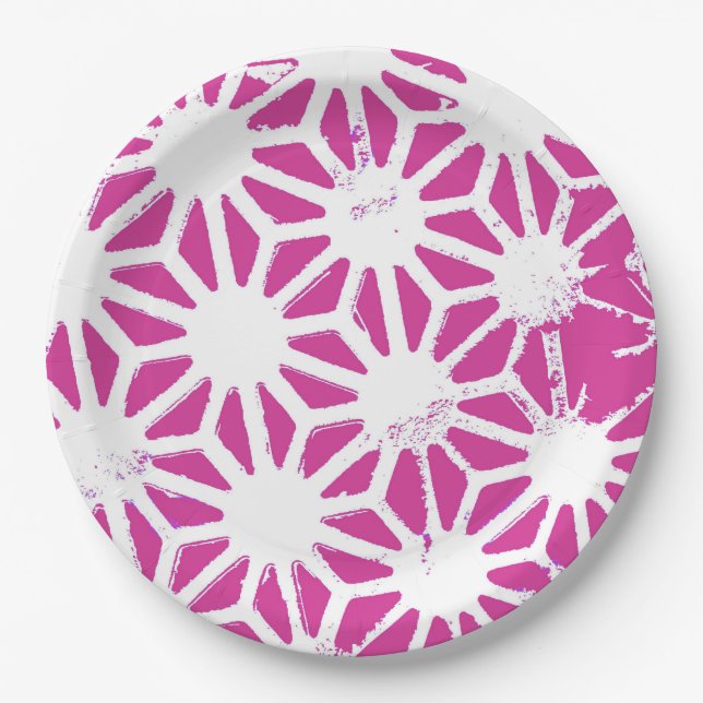 Prato De Papel Padrão geométrico de Fuchsia (Frente)
