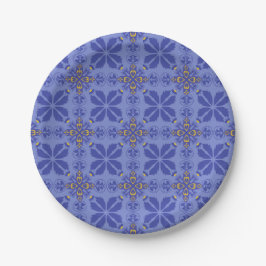 Prato De Papel padrão geométrico e floral azul