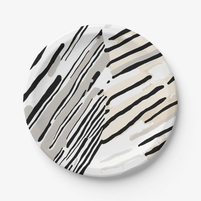 Prato De Papel Padrão geométrico em preto, branco e Cinza (Frente)