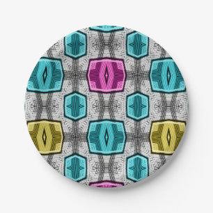 Prato De Papel Padrão geométrico retro sexagenta