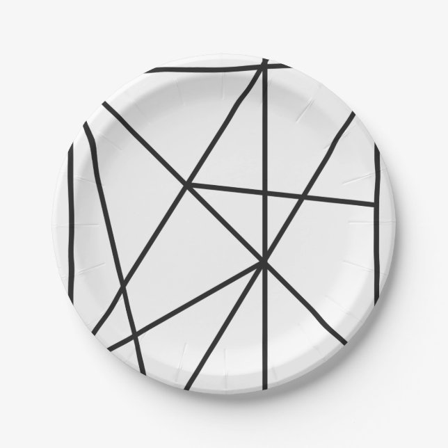 Prato De Papel Padrão Geométrico Simples Preto e Branco Chique (Frente)