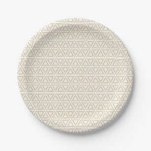Prato De Papel Padrão geométrico triangular branco dourado elegan