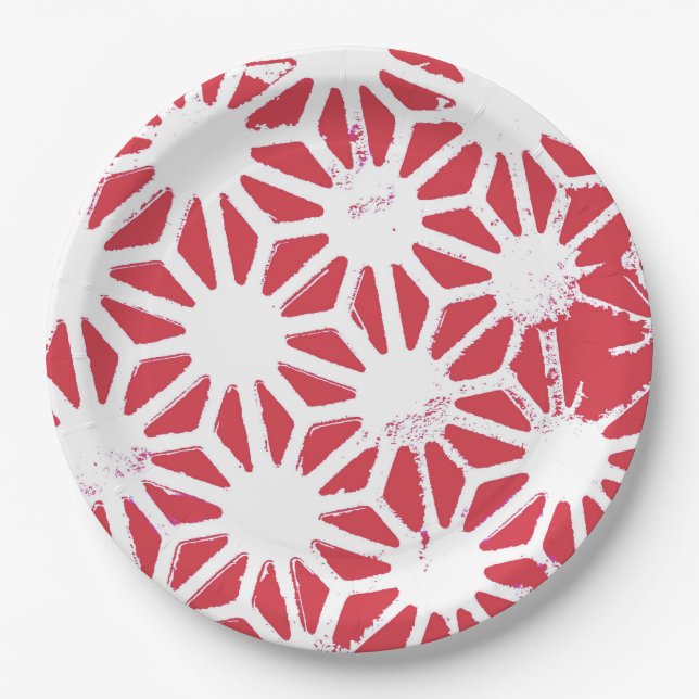 Prato De Papel Padrão geométrico vermelho (Frente)
