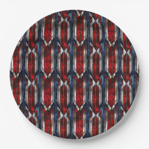 Prato De Papel Padrão Geométrico Vermelho Branco Azul Patriótico