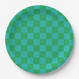 Prato De Papel Padrão Gingham Verde Azul Verificado