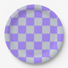Prato De Papel Padrão Gingham Verificado Roxo