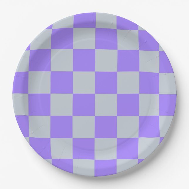 Prato De Papel Padrão Gingham Verificado Roxo (Frente)