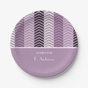 Prato De Papel Padrão Girly Purple Chevron Stripes Com Nome
