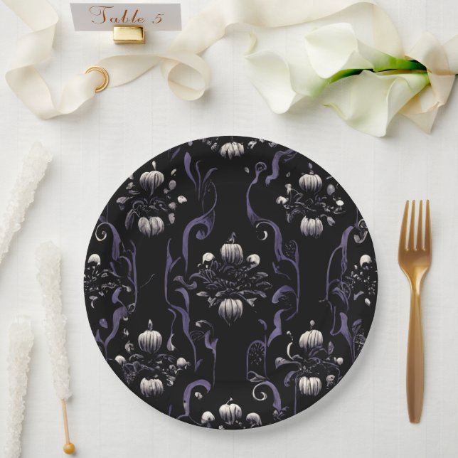 Prato De Papel Padrão Gótico Preto e Roxo #5 | Placa de papel (Casamento)