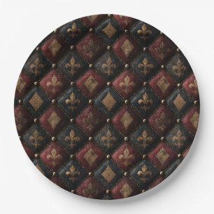 Prato De Papel Padrão Harlequim de Flor-de-Lis Medieval Tuftada (