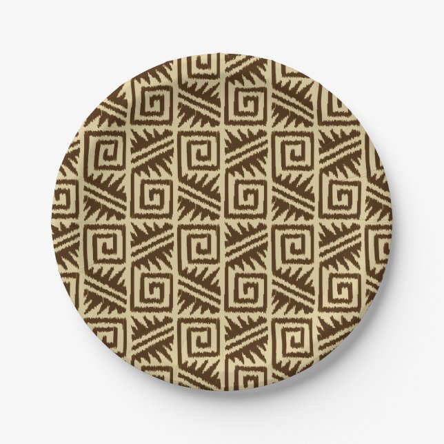 Prato De Papel Padrão Ikat Aztec - Castanho escuro e Tom (Frente)