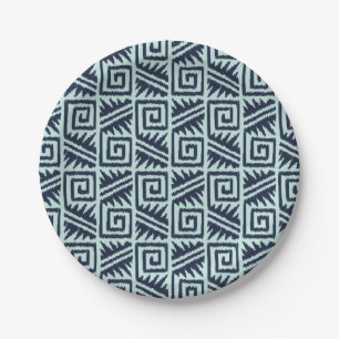 Prato De Papel Padrão Ikat Aztec - Indigo e Azul Claro