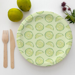 Prato De Papel Padrão Ilustrado de Fatias de Fruta Cítrica Lima V