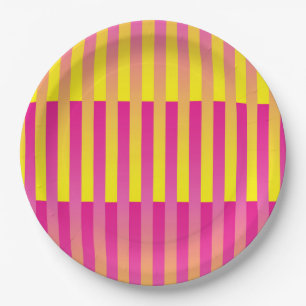 Prato De Papel Padrão Listrado Laranja Amarelo Rosa