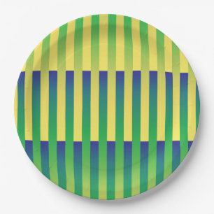 Prato De Papel Padrão Listrado Verde Amarelo Azul