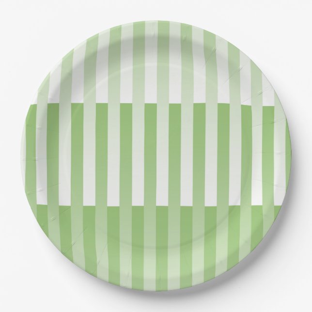 Prato De Papel Padrão Listrado Verde Branco (Frente)