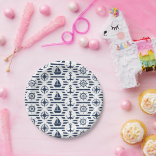 Prato De Papel Padrão Marítimo em Azul