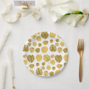 Prato De Papel Padrão Moderno de Folhas Tropicais de Monstera Dou