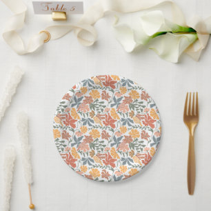 Prato De Papel Padrão moderno de Meio século Floral e Aves