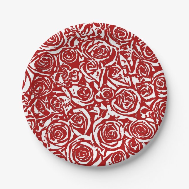 Prato De Papel Padrão moderno de Rosa de Abstrato, vermelho escur (Frente)