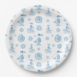 Prato De Papel Padrão Náutico de Gaivota Caprichosa