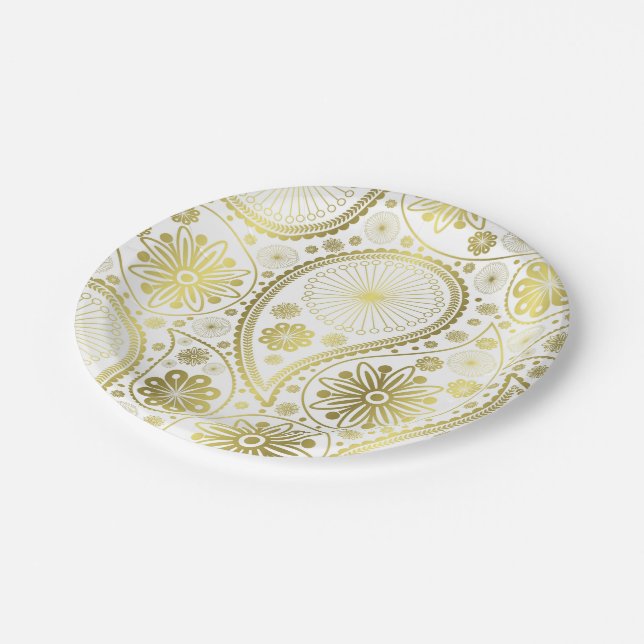Prato De Papel padrão paisley Dourado (Inclinado)