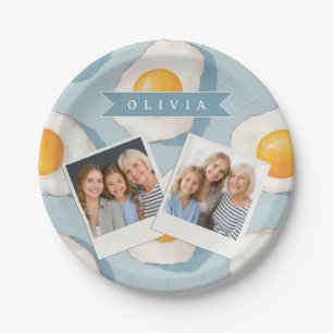 Prato De Papel Padrão Personalizado de Ovo Frito Divertido Azul E