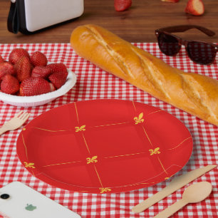 Prato De Papel Padrão popular em vermelho e dourado