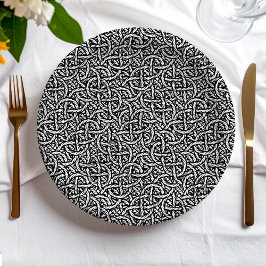 Prato De Papel Padrão preto e branco trançado