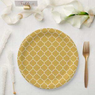 Prato De Papel Padrão Quatrefoil Dourado