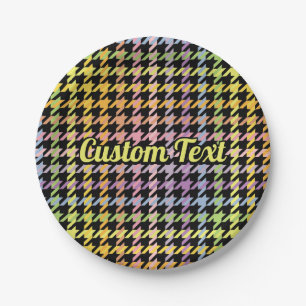 Prato De Papel Padrão Rainbow Houndstooth