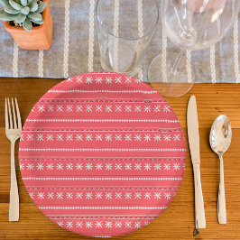 Prato De Papel Padrão Red Snowflake