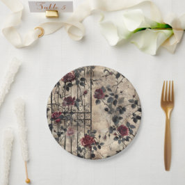 Prato De Papel Padrão Rosa de Jardim Gótico Vitoriano