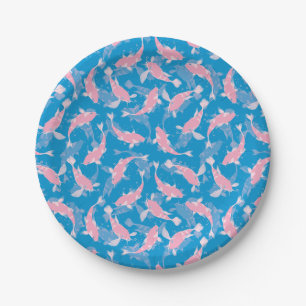 Prato De Papel Padrão rosa e azul - Peixe Koi