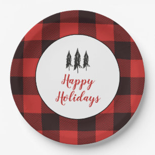 Prato De Papel Padrão Rustic Country Tree Red and Black Flannel