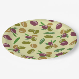 Prato De Papel Padrão Rustic Olive and Olive Leaves