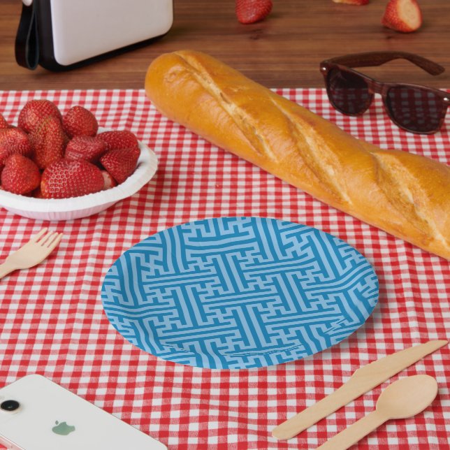 Prato De Papel Padrão Sayagata, japonês, azul e azul-bebê (Piquenique)