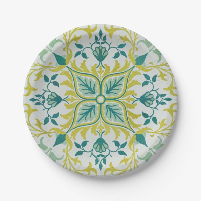 Prato De Papel Padrão sem costura de teto William Morris em verde (Frente)