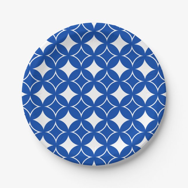 Prato De Papel padrão shippo azul e branco (Frente)