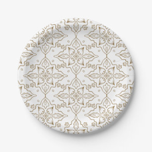 Prato De Papel Padrão simétrico ornamentado com motivos florais