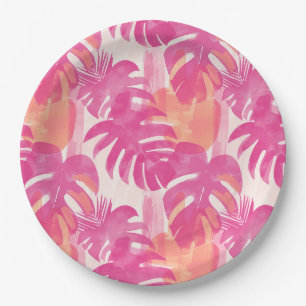 Prato De Papel Padrão simples de abstrato com folhas de monstera,