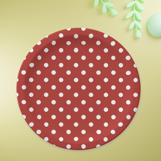 Prato De Papel Padrão Simples de Bolinhas Vermelha Grande e Branc (Red paper plates with white polka dots for traditional and festive celebrations)