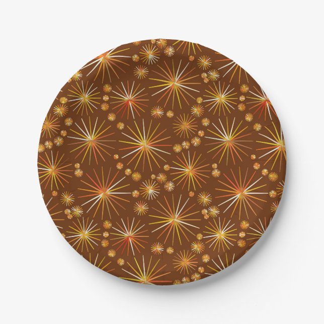 Prato De Papel Padrão Sputnik de meados do século, Marrom Chocola (Frente)