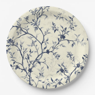 Prato De Papel Padrão Toile Floral Vintage Azul (1)