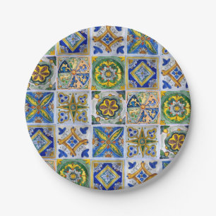 Prato De Papel Padrão tradicional de azulejos cerâmicos siciliano