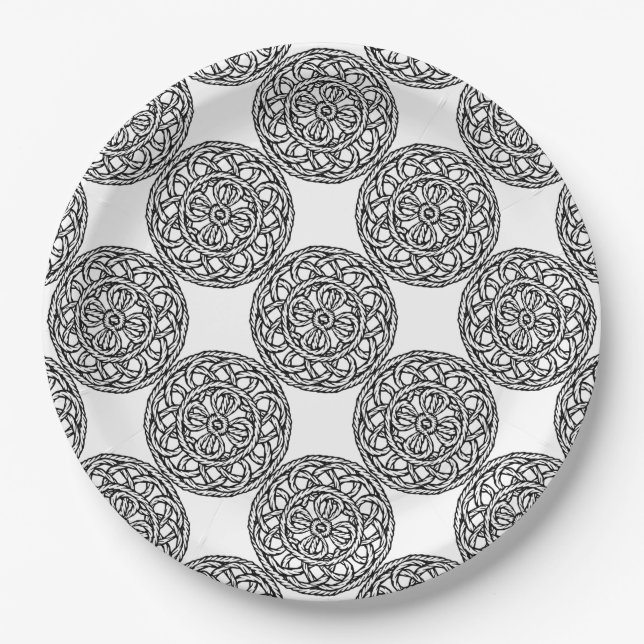 Prato De Papel Padrão trançado preto e branco (Frente)