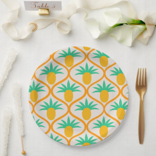 Prato De Papel Padrão Tropical de Abacaxi em Ogee Laranja