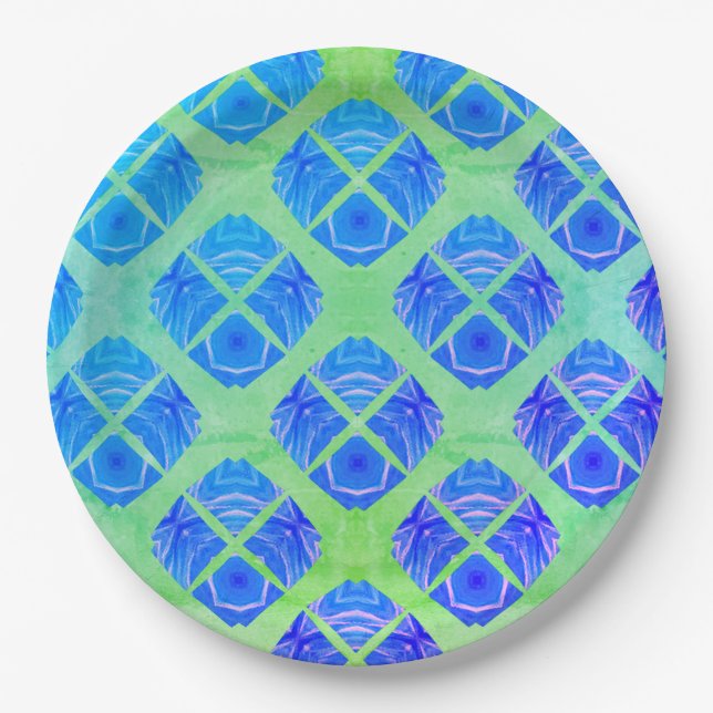 Prato De Papel Padrão Turquesa, Roxo, Turquesa Verde Boho (Frente)