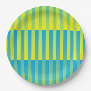 Prato De Papel Padrão verde amarelo azul riscado