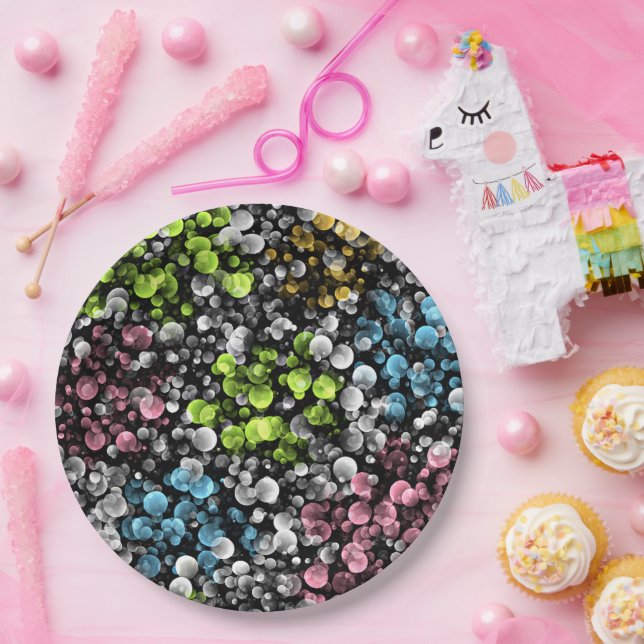 Prato De Papel Padrão Verde limão Cor-de-Rosa Azul (Festa)